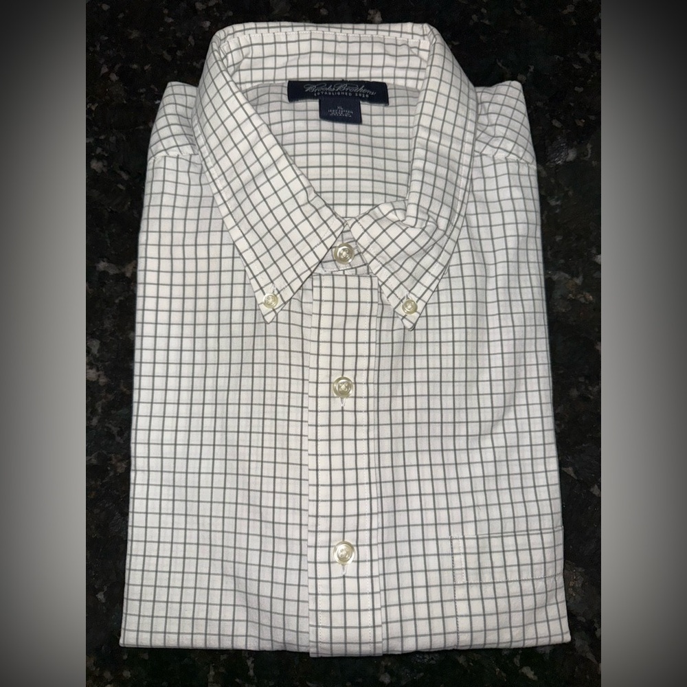 NWOT Brooks Brothers Shirt Mens XL White Gray  Check Button Long Sleeve Cotton V